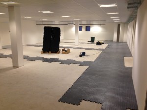 A look across the first floor data hall as final technical flooring is installed