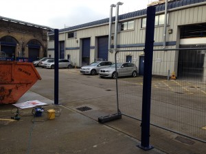 Gate posts ahead of hanging the first set of main gates