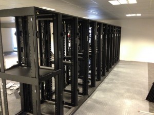 Rack frames in place in first floor data hall ahead of final assembly and positioning