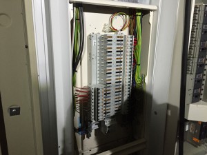 The completed facility power distribution panel (A side), which powers facility-wide systems such as lighting and sockets