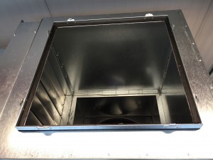 Duct access hatch frame fitted for access to stack supply fans