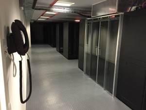 Another look down the first data hall, with the completed anti-static coating applied to the floor