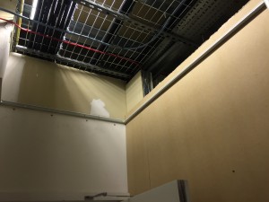 The electrical intake room as its new hung ceiling is installed