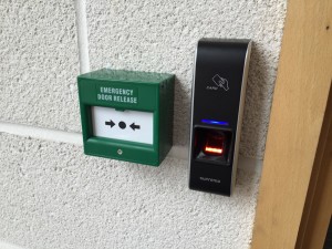 The inbound access control unit for entering the customer kitchen, in its powered, operational state